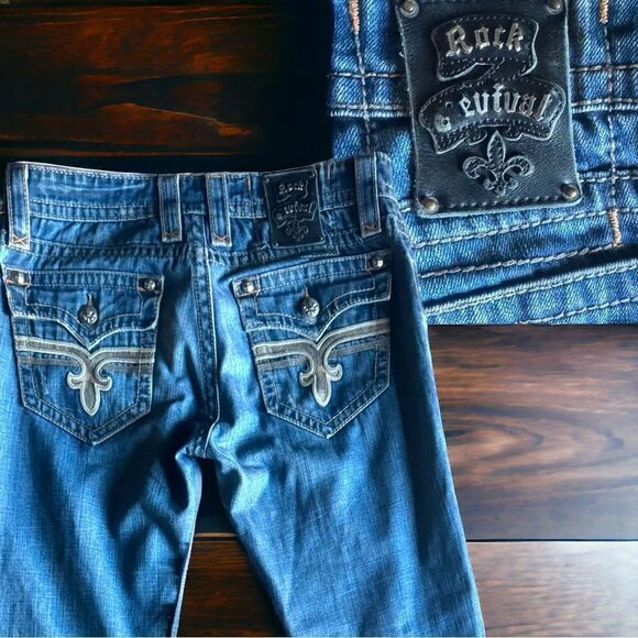 ROCK REVIVAL JEANS l Men’s Size 34 Straight l Dark wash l 5-pocket design l EUC - Picture 9 of 16